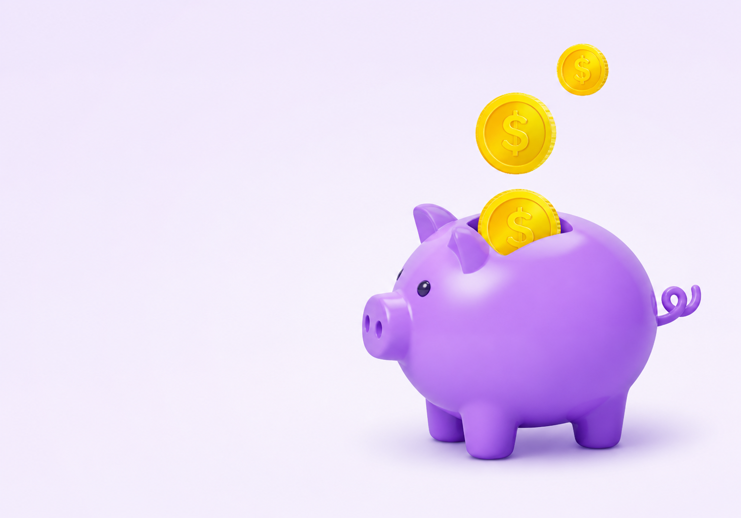 Purple piggy bank with golden coins